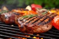 charred pork chops on a barbecue grill Royalty Free Stock Photo