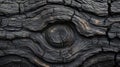 Charred wood knot texture close-up, fire damage Royalty Free Stock Photo
