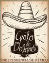 Charro Hat Draw over Hidalgo`s Bell for Mexico`s Independence Day, Vector Illustration