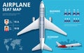 Chart airplane seat, plan, of aircraft passenger. Aircraft seats plan top view. Business and economy classes airplane