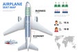 Chart airplane seat, plan, of aircraft passenger. Aircraft seats plan top view. Business and economy classes airplane