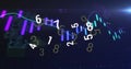 Chart animating on dashboard with glowing purple cyan bars neon line floating digits hex grid Royalty Free Stock Photo