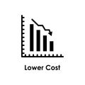 chart, arrow down, lower cost icon. One of business icons for websites, web design, mobile app on white background