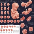 Chart depicting fetal development stages, showcasing different phases of growth in utero. Illustrati Royalty Free Stock Photo