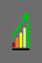 Chart diagram with columns and green arrow pointing upwards