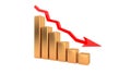 Chart of falling incomes, losses of an enterprise, crisis of incomes. 3D illustration