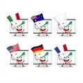 Chart going up cartoon character bring the flags of various countries