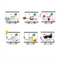 Chart going up cartoon character with various types of business emoticons