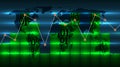 Chart graph on background of world map with emerging digital global technologies. Map of Earth from binary code, abstract Royalty Free Stock Photo