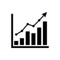 Chart graph. Black icon graph growth with arrow. Hologram percentage. Grow direction business management. Vector illustration