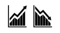 Chart graph. Black Icon growth and downward with arrow. Hologram positive, fall percentage. Design business. Vector illustration