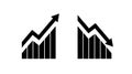 Chart graph. Black Icon growth and downward with arrow isolated on background. Hologram positive, fall percentage. Design business