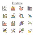 Chart, graph, diagram, information color line icons