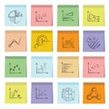 Chart and graph icons sticky note paper