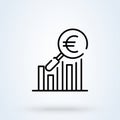 Chart Growth Magnifier euro coin sign icon or logo line. Financial Analytics concept. Money Data Analysis outline vector Royalty Free Stock Photo