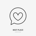 Chart with heart shape flat line icon. Vector thin sign of best place, dating site logo. Love dialog illustration