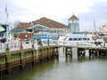 Restaurant building and harbour on riverside