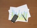 Chart, Pen and Smart Phone on the Worktable Royalty Free Stock Photo