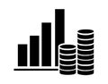 Chart with round metal money and piles, stacks of metal coins, symbol of economy growth, profit, wealth, treasure Royalty Free Stock Photo