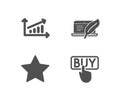 Chart, Star and Copyright laptop icons. Buying sign. Presentation chart, Best rank, Writer device.