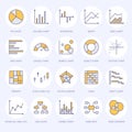 Chart types flat line icons. Linear graph, column, pie donut diagram, financial report illustrations, infographic. Thin