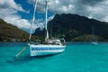 Charter yacht anchored off Mo'orea, Tahiti Royalty Free Stock Photo