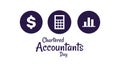 Chartered Accountants Day with dollar, calculator and statistics icons in flat design