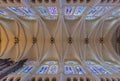 Chartres Cathedral vaulted roof and stained glass windows