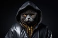 Chartreux Cat Dressed As A Rapper On Black Background