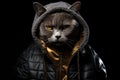 Chartreux Cat Dressed As A Rapper On Black Background