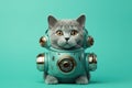 Chartreux Cat Dressed As A Robot On Mint Color Background