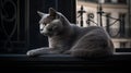 Chartreux\'s Contemplative Stance on a Parisian Balcony