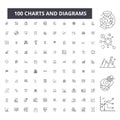 Charts and diagrams editable line icons, 100 vector set, collection. Charts and diagrams black outline illustrations Royalty Free Stock Photo