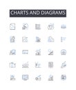 Charts and diagrams line icons collection. Numbers figures, Maps blueprints, Facts statistics, Information data, Numbers