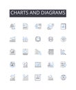 Charts and diagrams line icons collection. Numbers figures, Maps blueprints, Facts statistics, Information data, Numbers