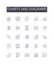 Charts and diagrams line icons collection. Numbers figures, Maps blueprints, Facts statistics, Information data, Numbers