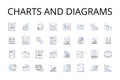 Charts and diagrams line icons collection. Numbers figures, Maps blueprints, Facts statistics, Information data, Numbers Royalty Free Stock Photo