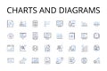 Charts and diagrams line icons collection. Numbers figures, Maps blueprints, Facts statistics, Information data, Numbers Royalty Free Stock Photo