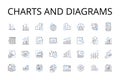 Charts and diagrams line icons collection. Numbers figures, Maps blueprints, Facts statistics, Information data, Numbers Royalty Free Stock Photo