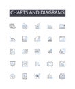 Charts and diagrams line icons collection. Segmentation, Consumer behavior, Competitive analysis, Demographics, Trends