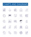 Charts and diagrams line icons signs set. Design collection of Graphs, Plots, Tables, Maps, Diagrams, Charts, Pie, Line