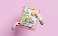 Charts,graph with analysis business financial data,white clipboard checklist,magnifying,hands holding pencil isolated on pink