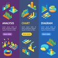 Charts and Graphs Banner Vecrtical Set 3d Isometric View. Vector