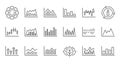 Charts and graphs line icons. Candlestick graph, Infochart and Report diagram. Linear icon set. Vector