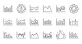 Charts and graphs line icons. Candlestick graph, Infochart and Report diagram. Linear icon set. Vector