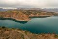 Charvak reservoir near Tashkent in Uzbekistan. Beautiful lake and mountains. nature of Uzbekistan.