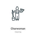 Charwoman outline vector icon. Thin line black charwoman icon, flat vector simple element illustration from editable cleaning Royalty Free Stock Photo