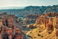 Charyn Canyon in South East Kazakhstan, taken in August 2018 taken in hdr Royalty Free Stock Photo