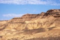 Charyn national park in Kazakhstan. Clouds background. Beautiful sand stone formations. Soil errosion. Royalty Free Stock Photo