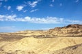 Charyn national park in Kazakhstan. Clouds background. Beautiful sand stone formations. Soil errosion. Royalty Free Stock Photo